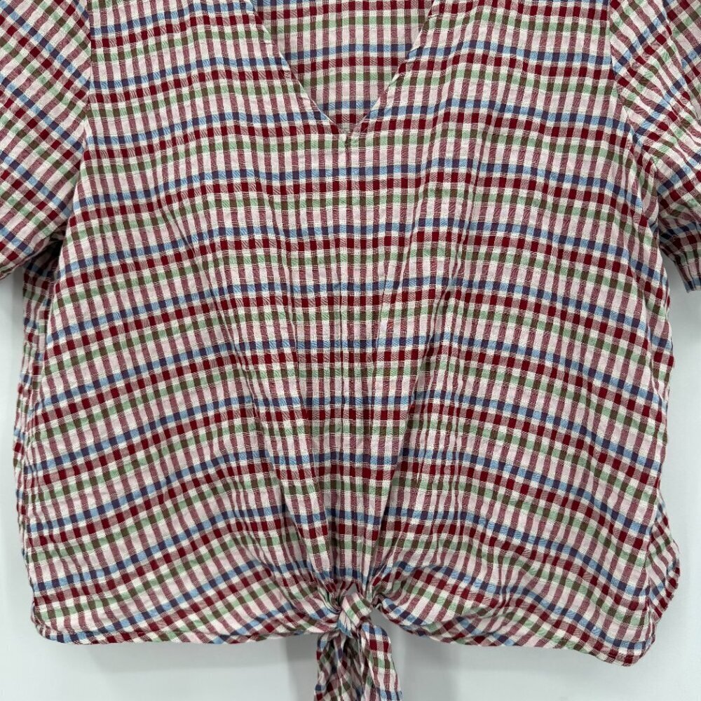 Madewell Gingham Tie-Front V-Neck Cotton Top Size L - Picture 3 of 9